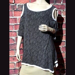 Inside Out Cold Shoulder Black and White Polka Dot Tunic Top Womens XL